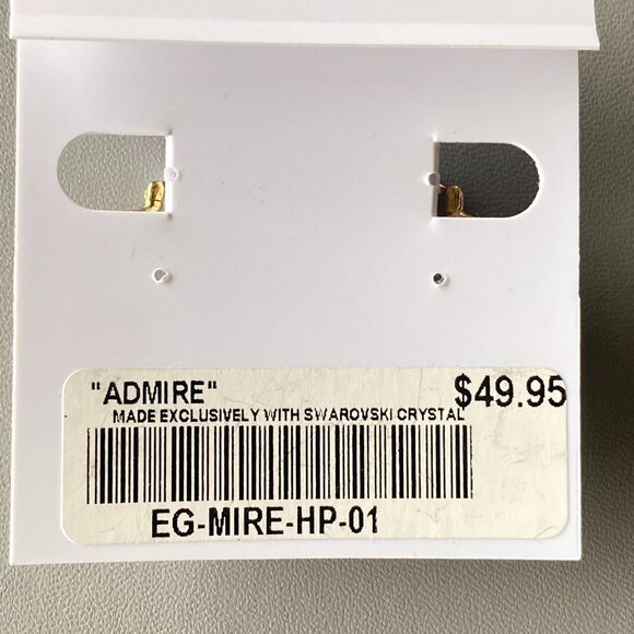 Rhodium Plated Gold Tone Hoop Earrings Pave Crystal - Picture 4 of 6